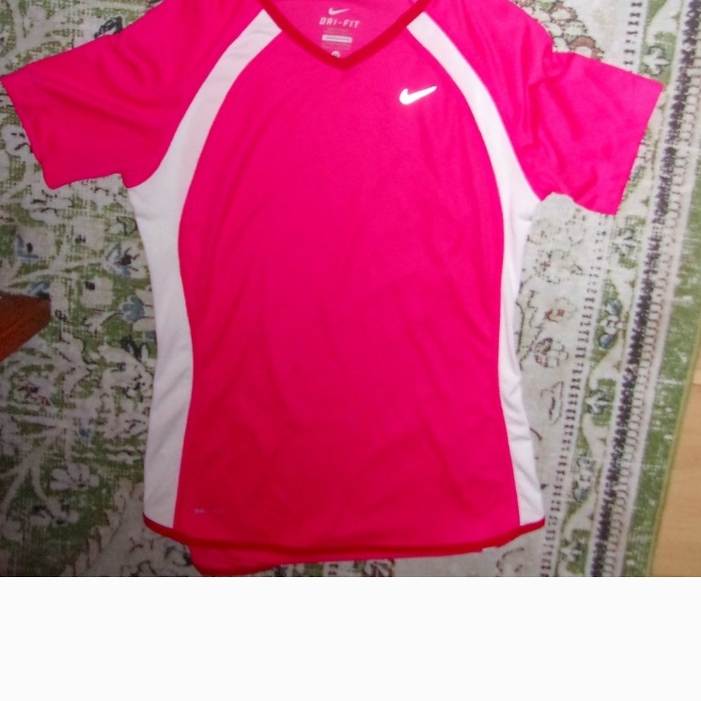 Nike Dri-FIT Pink and White Athletic Top XS